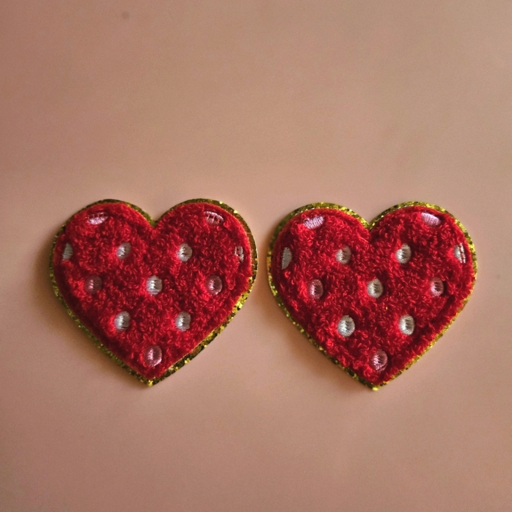 Valentine's 2 Piece Red Heart Glitter Trim Iron Patches